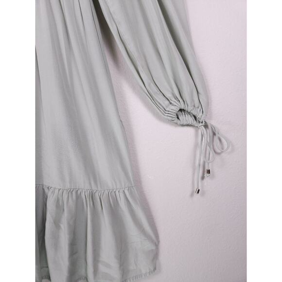 ZESICA Size L Smocked Long Sleeve Ruffle Hem Dress Light Sage Green - Picture 5 of 15